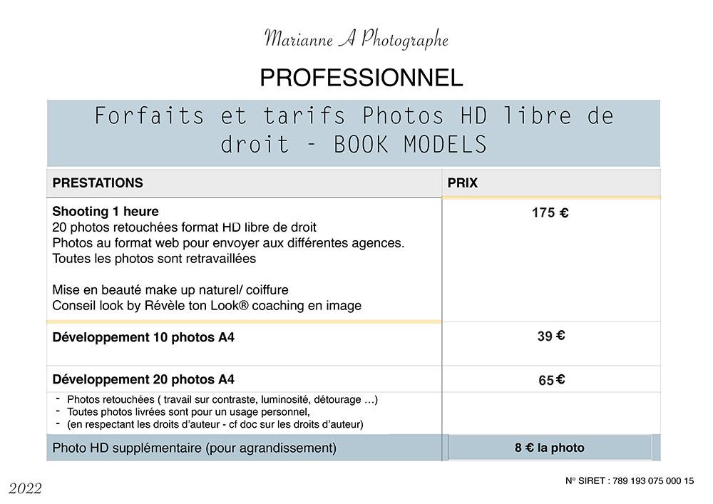 Forfaits et tarifs shooting professionnel 2023